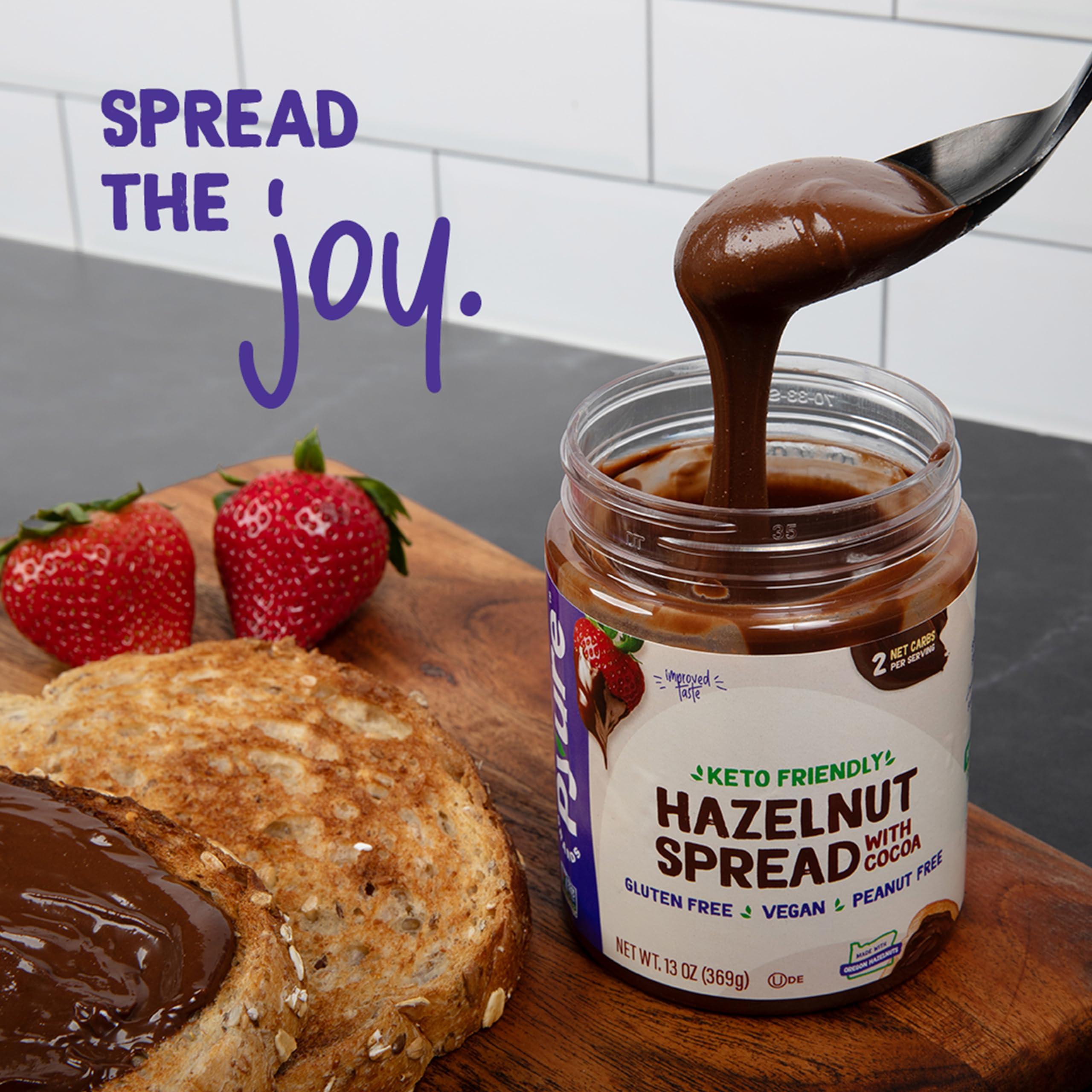 Pyure Pyure Organic Chocolate Hazelnut Spread | 90% Less Sugar | 1 Net Carb Keto Snack | No Palm Oil, Gluten-Free, Peanut Free, Plant-Based Hazelnut Spread for Vegan Keto Friendly Food | 13oz (Pack of 2)