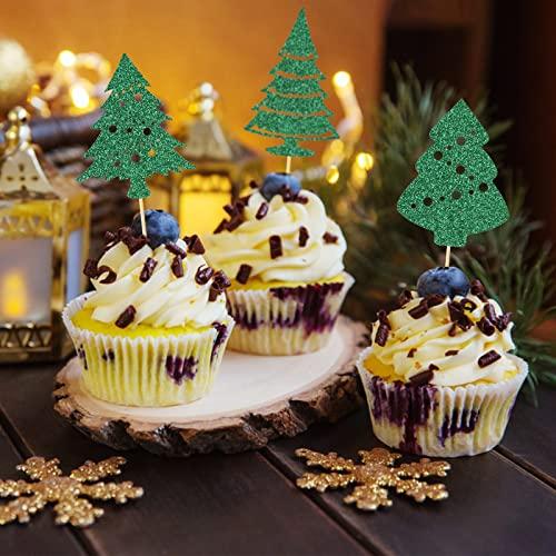 Hengmerry 36 Pieces Christmas Tree Cupcake Toppers Glitter Santa Tree Cake Topper Picks for Xmas Holiday New Year Birthday Party Decorations, 6 Designs