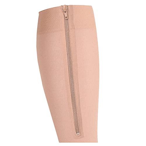 Truform Truform Zipper Compression Stockings, 15-20 mmHg Medical Socks, Women and Men, Knee High, Open Toe, Beige, Medium