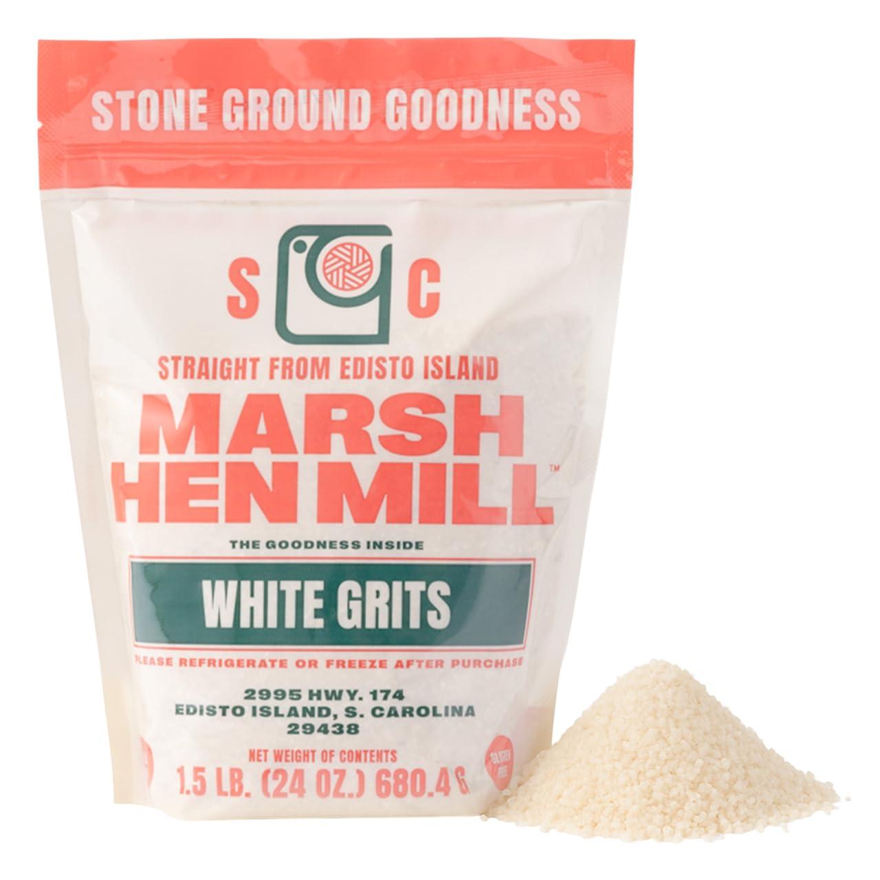 Marsh Hen Mill Marsh Hen Mill White Grits Stone Ground Grits from Premium White Dent Corn | Gluten Free & Instant for Quick Meals Family Farm Grown on Wadmalaw Island Stone Ground Grits - 24 oz Pack