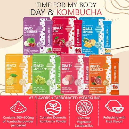 MENBLY Kombucha Powder Tea Pack Korean Healthy Beverage Juice - Korean Tea Drink Zero Sugar, Sparkling Fermented, Probiotics & Prebiotics 10 sticks (Plum)