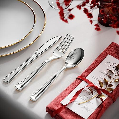 Exquisite 120 Pack Silver Plastic Forks Heavy Duty - Silver Disposable Silverware - Silver Plastic Silverware - Silver Forks Disposable Plastic Cutlery - For Catering, Parties, Weddings Exquisite.