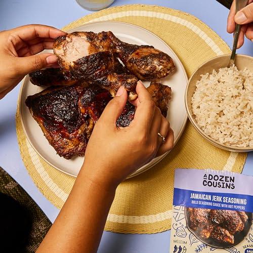 A Dozen Cousins Meals A Dozen Cousins Entre Seasoning Sauce Marinade - Coat and Cook for Chicken Seasoning, BBQ, Protein & More - 10 Pack - Bold Jamaican Jerk Seasoning Sauce with Hot Peppers (3oz Each)