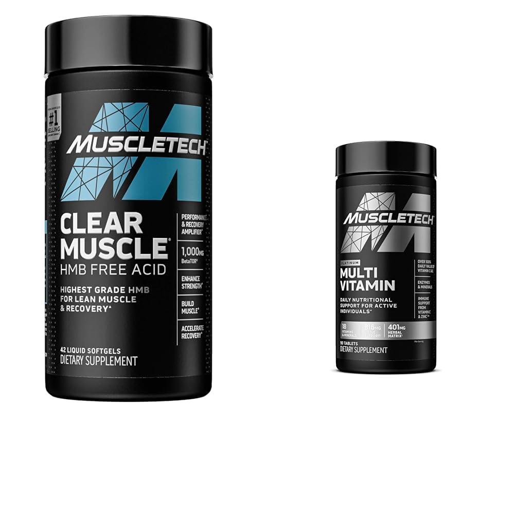 MuscleTech MuscleTech Clear Muscle Post Workout Recovery | Muscle Builder for Men & Women & Platinum Multivitamin for Immune Support 18 Vitamins
