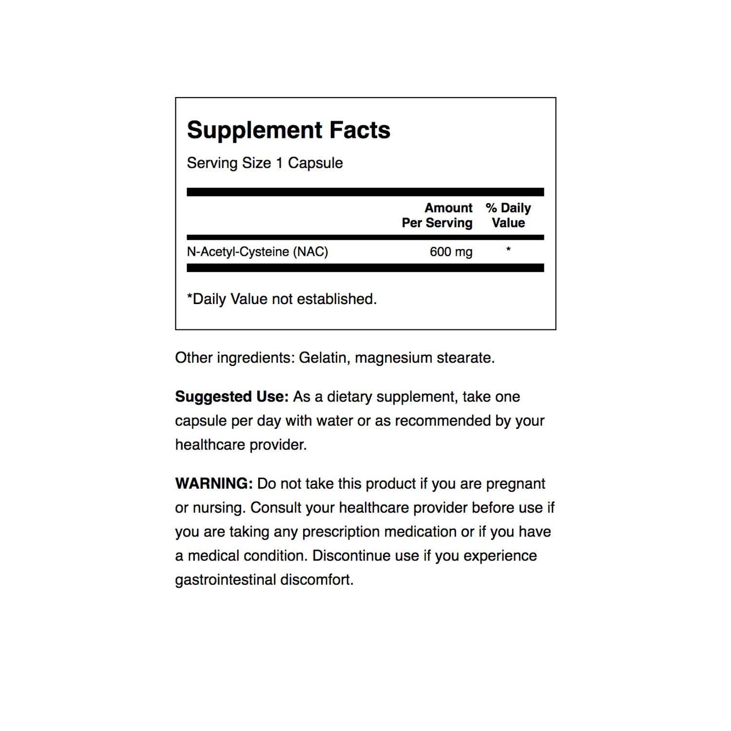 Swanson Premium Brand Swanson Premium Brand NAC N-Acetyl Cysteine - 600 mg, 100 Capsules - Antioxidant and Cellular Health Support Supplement