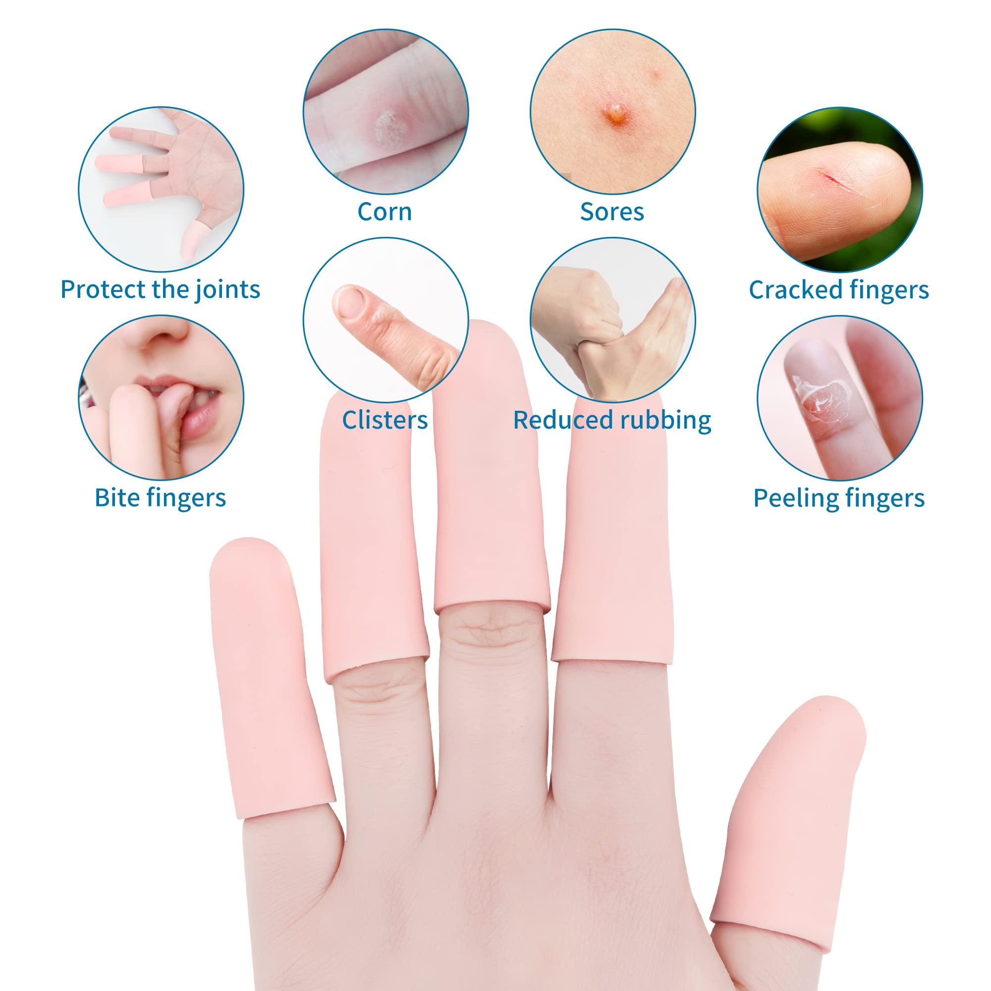 HioIoiH Silicone Finger Protectors(12 Pack),Gel Finger Protectors,Finger Sleeves,Finger Caps,Relief from Pain of Finger Tips Cracked, Finger Arthritis,Friction, Prevent Calluses,Corn,blisters,Hammer Toe