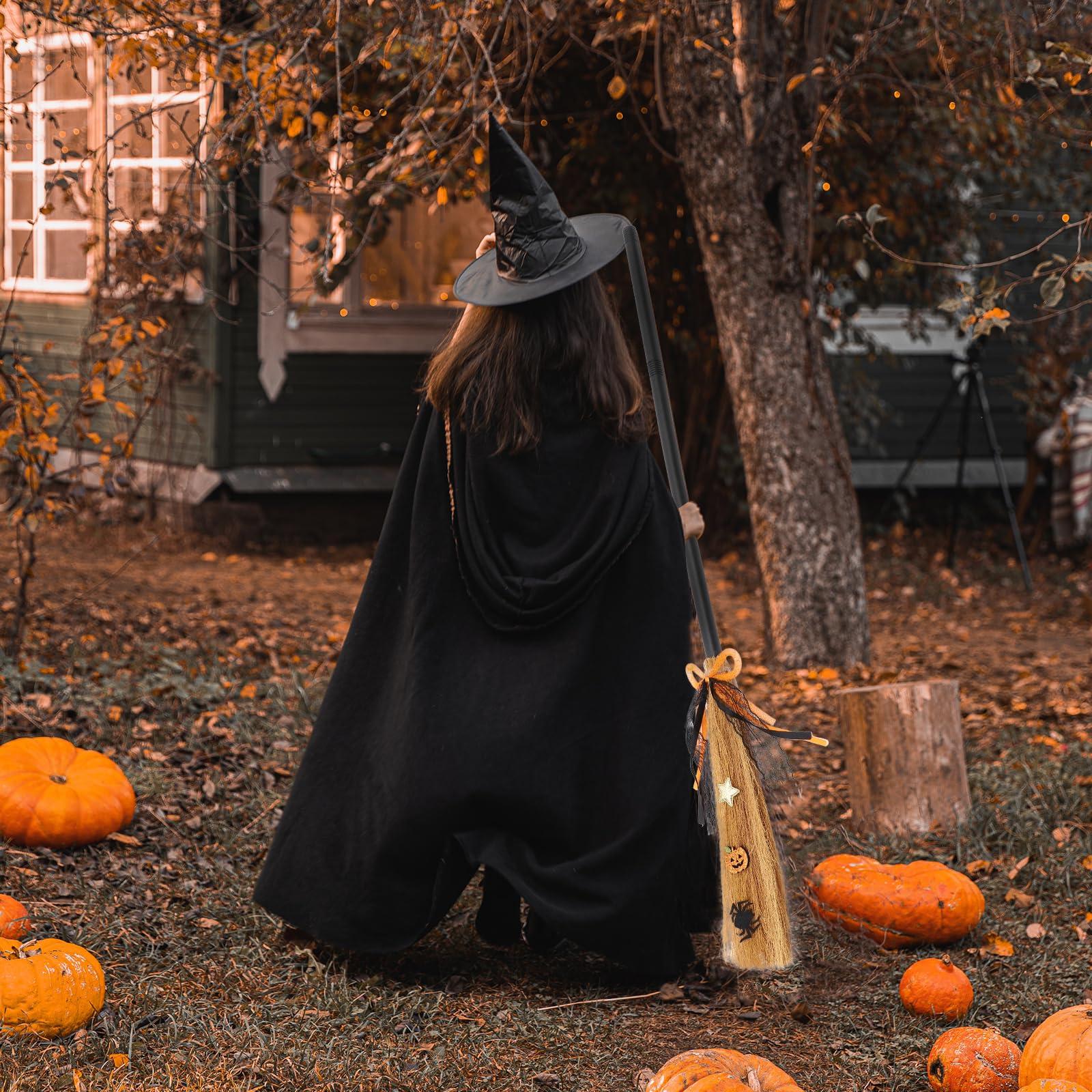 LOGOFUN LOGOFUN Halloween Witch Broom Witch Broomstick with Ribbon Plastic Witch Broom Prop for Kids Adults Party Cosplay Costume Accessories - Orange