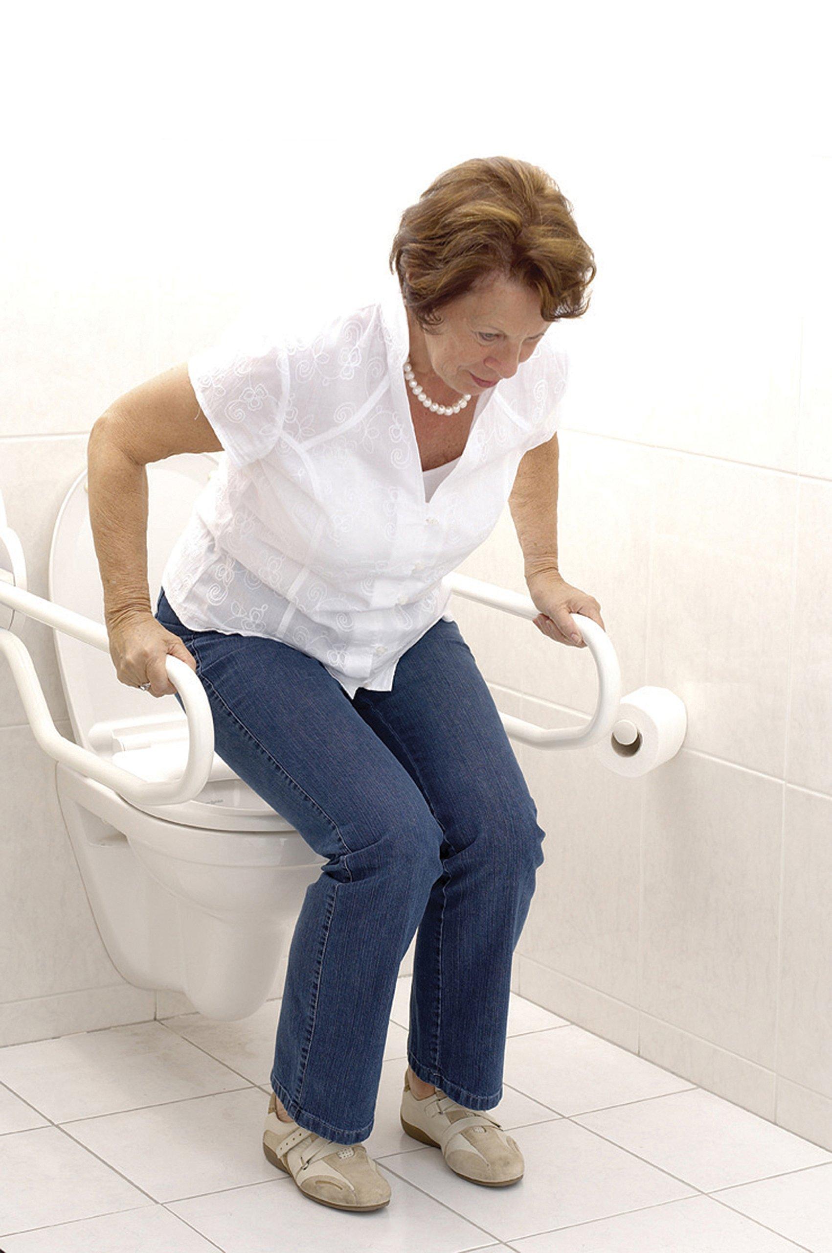 Linido Linido Hinged Arm Support Rail, 600 mm, Coated Steel Support for Sitting and Standing from Toilet, Bathroom Aid Locks in Upright Position, Improves Safety and Reduces Risk of Falls, Elderly, Disabled