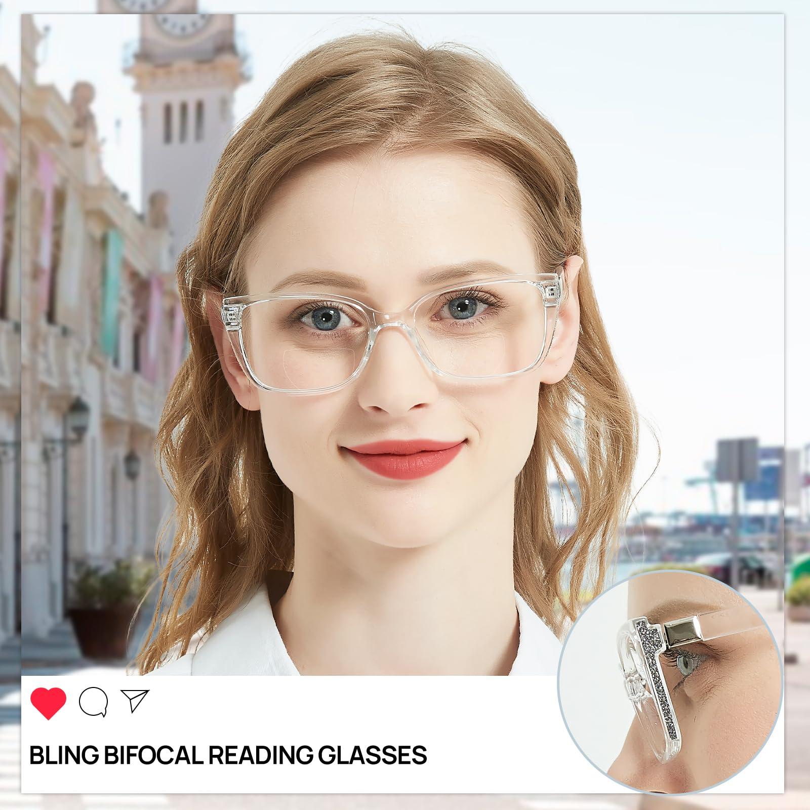 WEMOOTANTS WEMOOTANTS Large Bifocal Reading Glasses 2.75 Women Big Cateye Clear Bifocals Readers 100 125 150 175 200 225 250 275 300 350