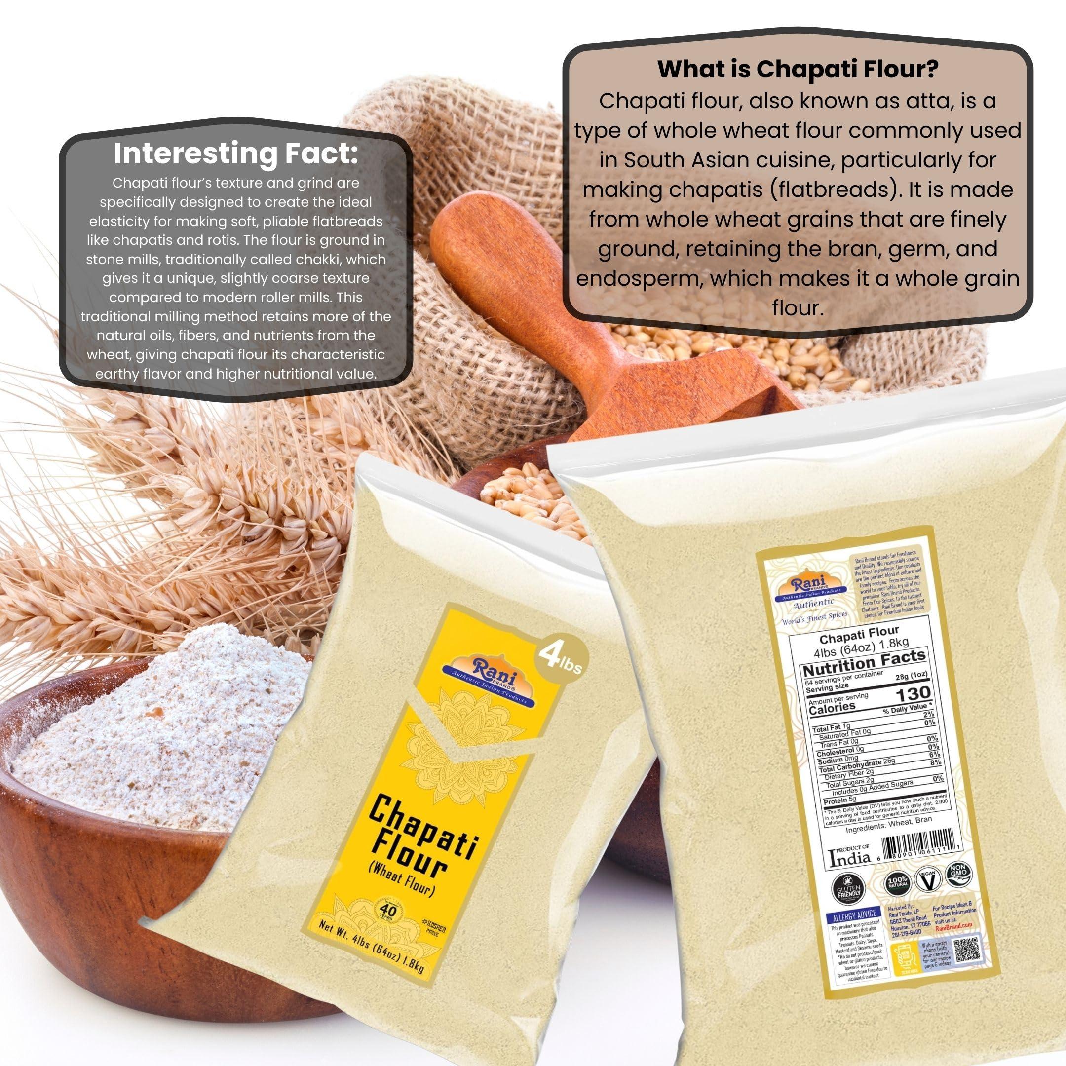 Rani Brand Authentic Indian Products Rani Chapati Flour (100% Pure Whole Wheat Atta), For Making Roti & Indian Breads 64oz (4lbs) 1.81kg Bulk ~ All Natural | Vegan | No Salt or Colors | NON-GMO | Kosher | Indian Origin