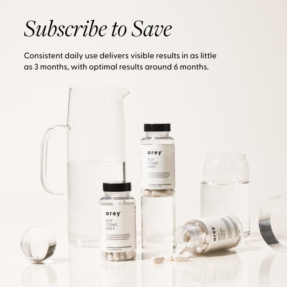 Arey Not Today, Grey Daily Hair Supplement | Slows Grey Hair Growth & Repigment | Promotes Healthier, Thicker Hair | Biotin, B +D Vitamins & Proprietary Complex | Vegan & Gluten Free (1 Month Supply)