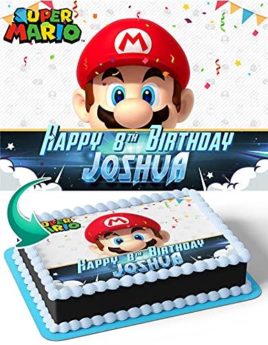 Cakecery Cakecery Super Mario Bros MB Edible Cake Image Topper Personalized Birthday Cake Banner 1/4 Sheet