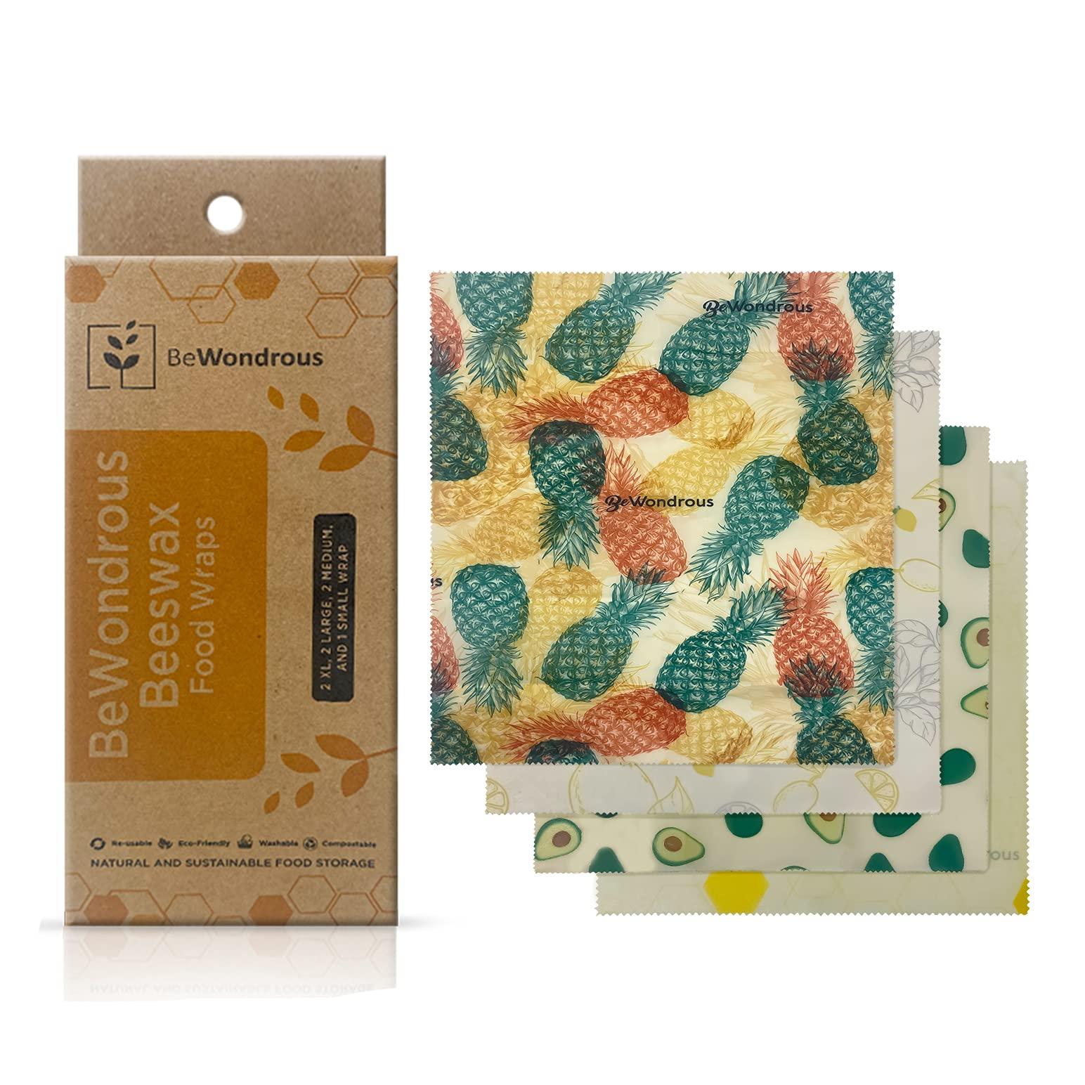 BEWONDROUS BeWondrous Beeswax Wraps | Natural, Organic, Reusable, Zero Waste Plastic Wrap Alternative for Bread, Cheese | Eco-Friendly, Sustainable, Biodegradable Food Storage