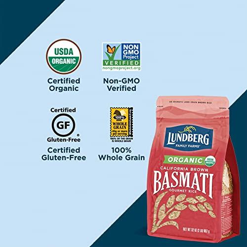 Lundberg Lundberg Family Farms - Organic California Brown Basmati Rice, Pleasant Aroma, Won't Clump When Cooked, High Fiber, 100% Whole Grain, USDA Certified Organic, Gluten-Free, Non-GMO (32 oz, 2-Pack)