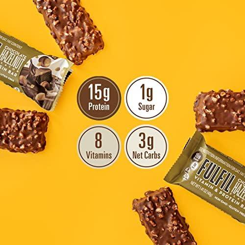 Fulfil FULFIL Vitamin and Protein Bars, Chocolate Salted Caramel, Snack Sized Bar with 15g Protein & Vitamin and Protein Bars, Hazelnut, Snack Sized Bar with 15 g Protein and 8 Vitamins