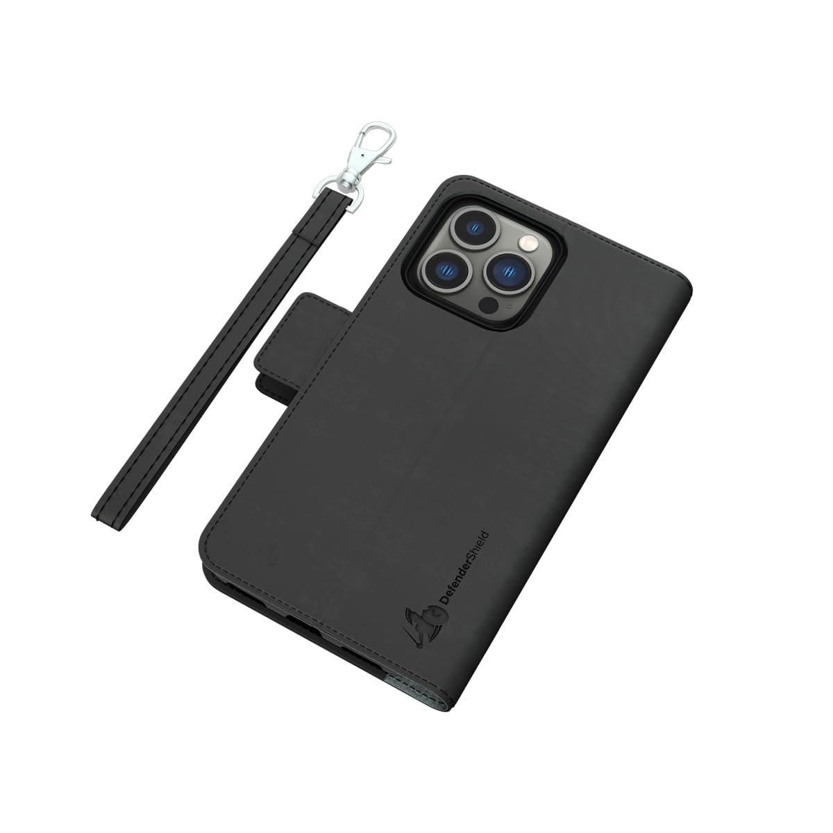 DefenderShield DefenderShield EMF Protection & 5G Anti Radiation iPhone 14 Pro Case - RFID Blocking EMF Shield Detachable Wallet Case with Magnetic Closure (Black)