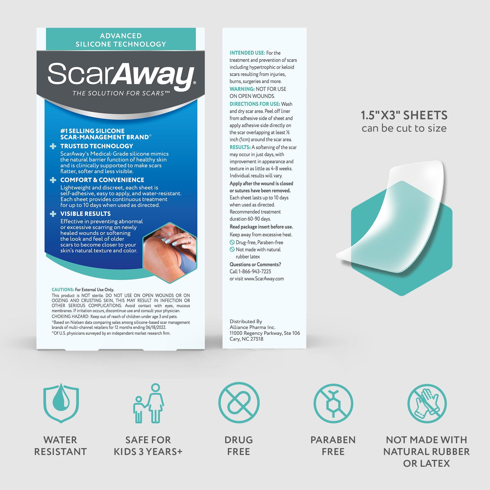 ScarAway ScarAway Advanced Clear Silicone Scar Sheets, Medical Grade Silicone Strips (1.5\" x 3\") Scar Treatment and Prevention for Surgical, Burn, Body, Hypertrophic & Keloid Scar Treatment, 10 Clear Sheets