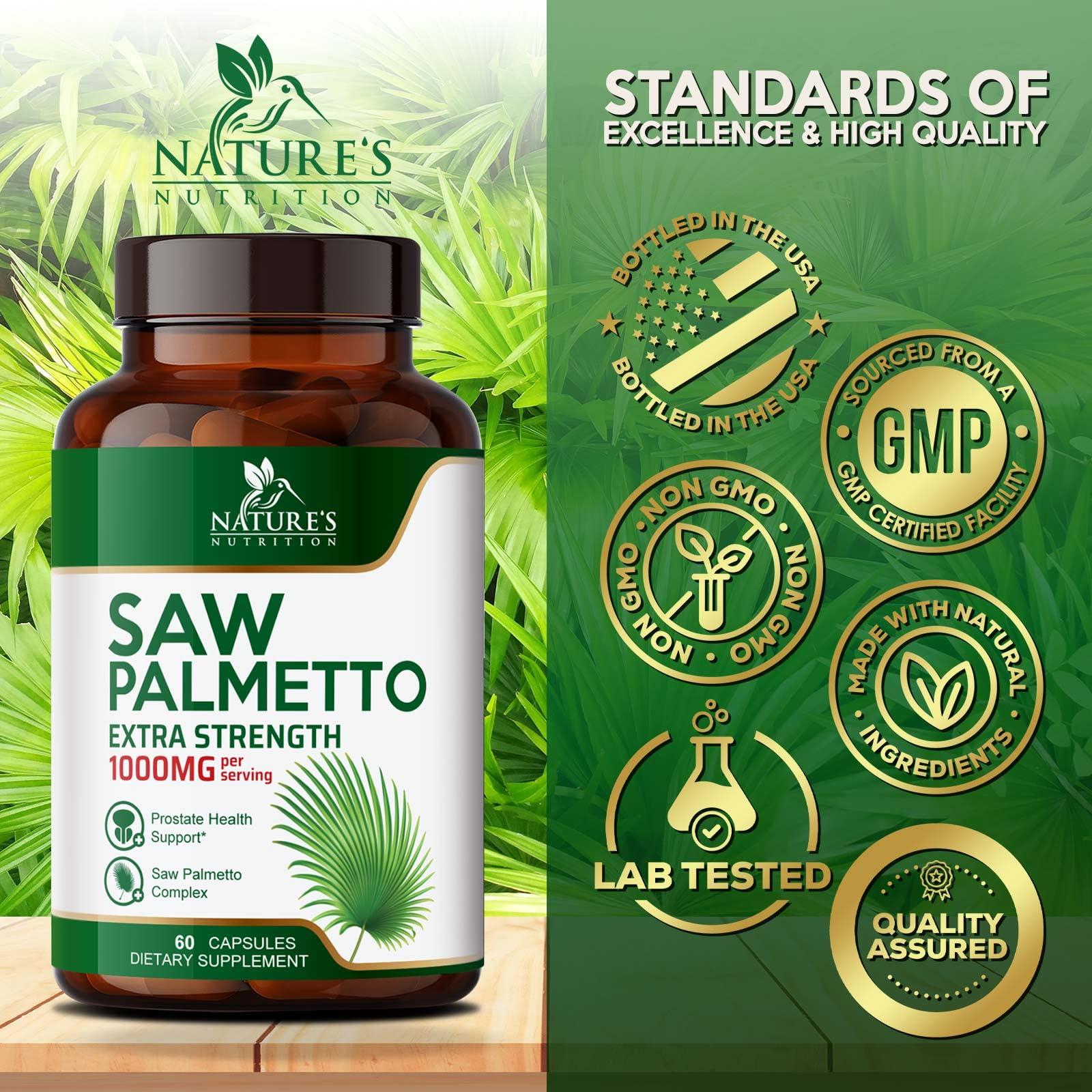 Nature's Nutrition Saw Palmetto for Men Prostate Health Supplement - 1000MG Saw Palmetto Extract Prostate Support Supplement, Prostate Supplements for Men\'s Health Support, Prostate Urinary Health Support, 60 Capsules