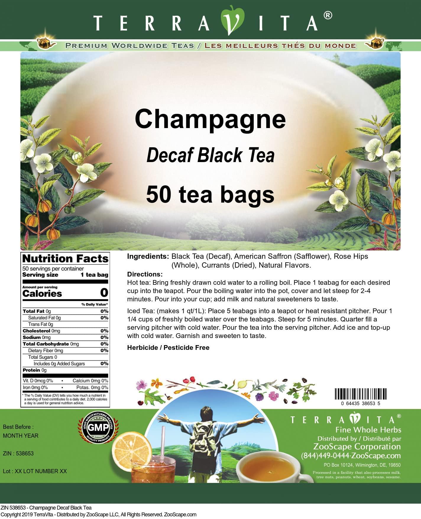 TerraVita Champagne Decaf Black Tea (50 tea bags, ZIN: 538653)