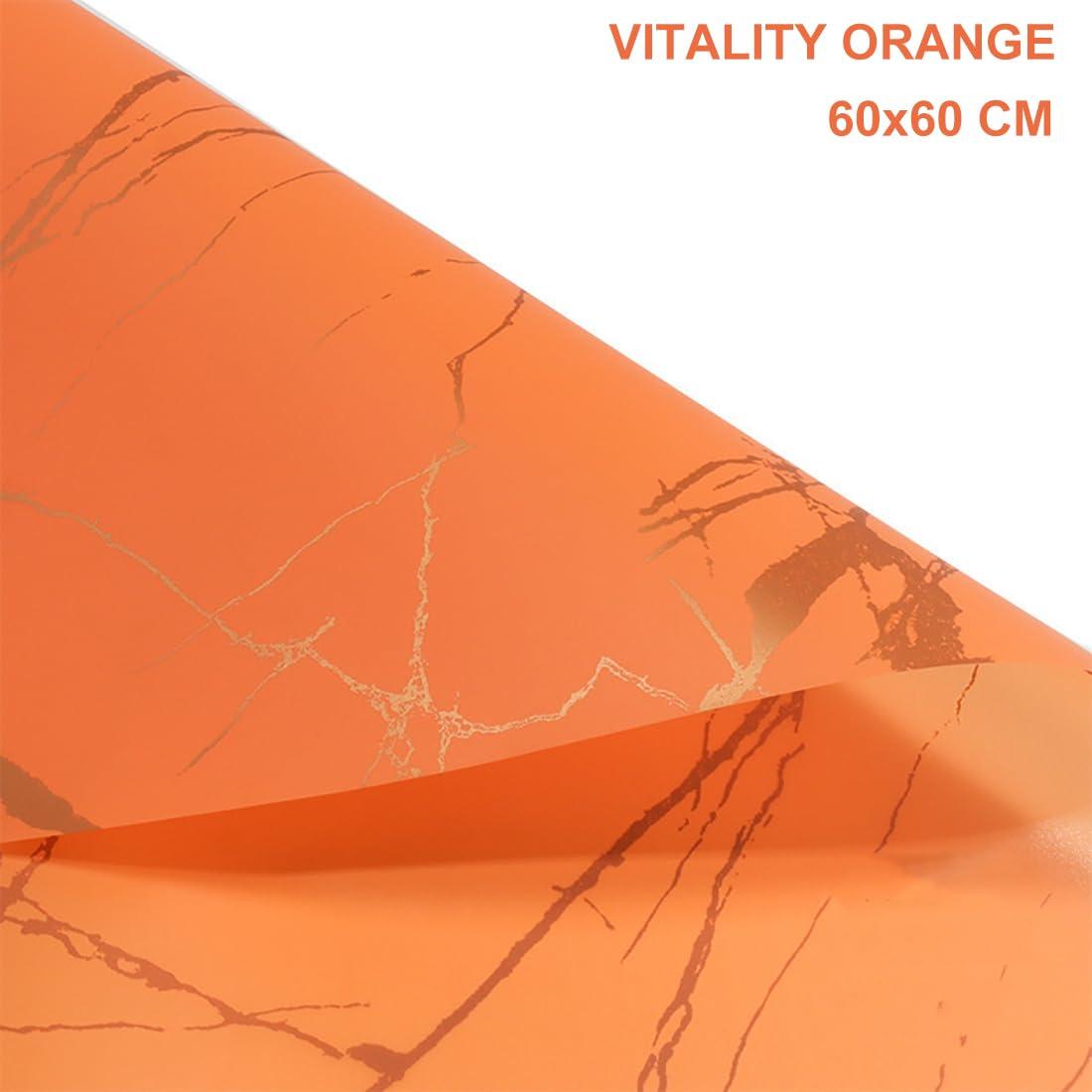 PURZEN PURZEN Wrapping Paper Bulk, Nosa Paper, Gold Marbled Paper, Flower Wrapping Paper, Floral Bouquet Packaging Materials, 60X60cm,Orange,100 Sheets