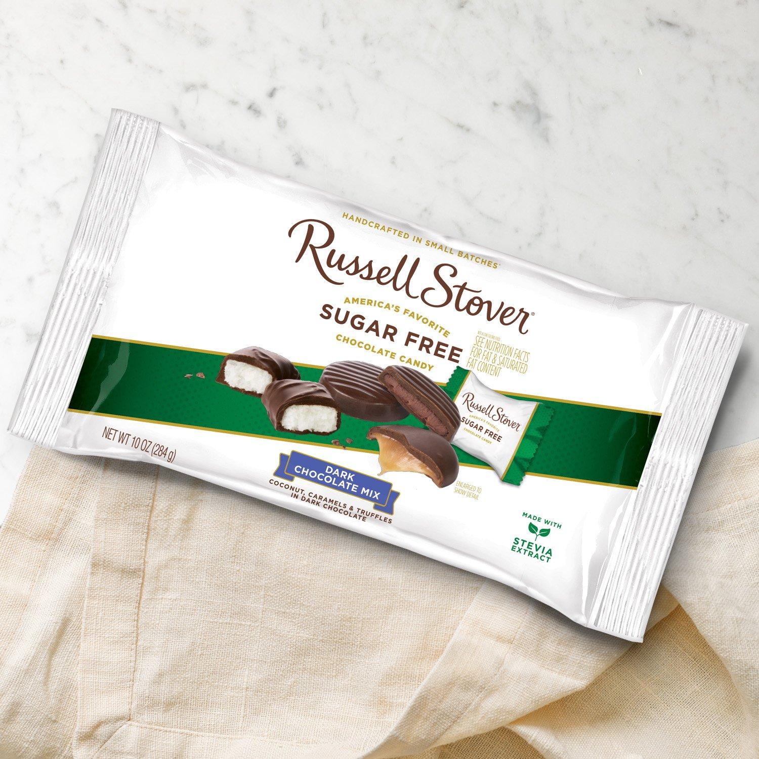 Russell Stover Russell Stover Sugar-Free Dark Chocolate Mix, 10 Ounce Candy, Individually Wrapped Bars, Sweetened with Stevia