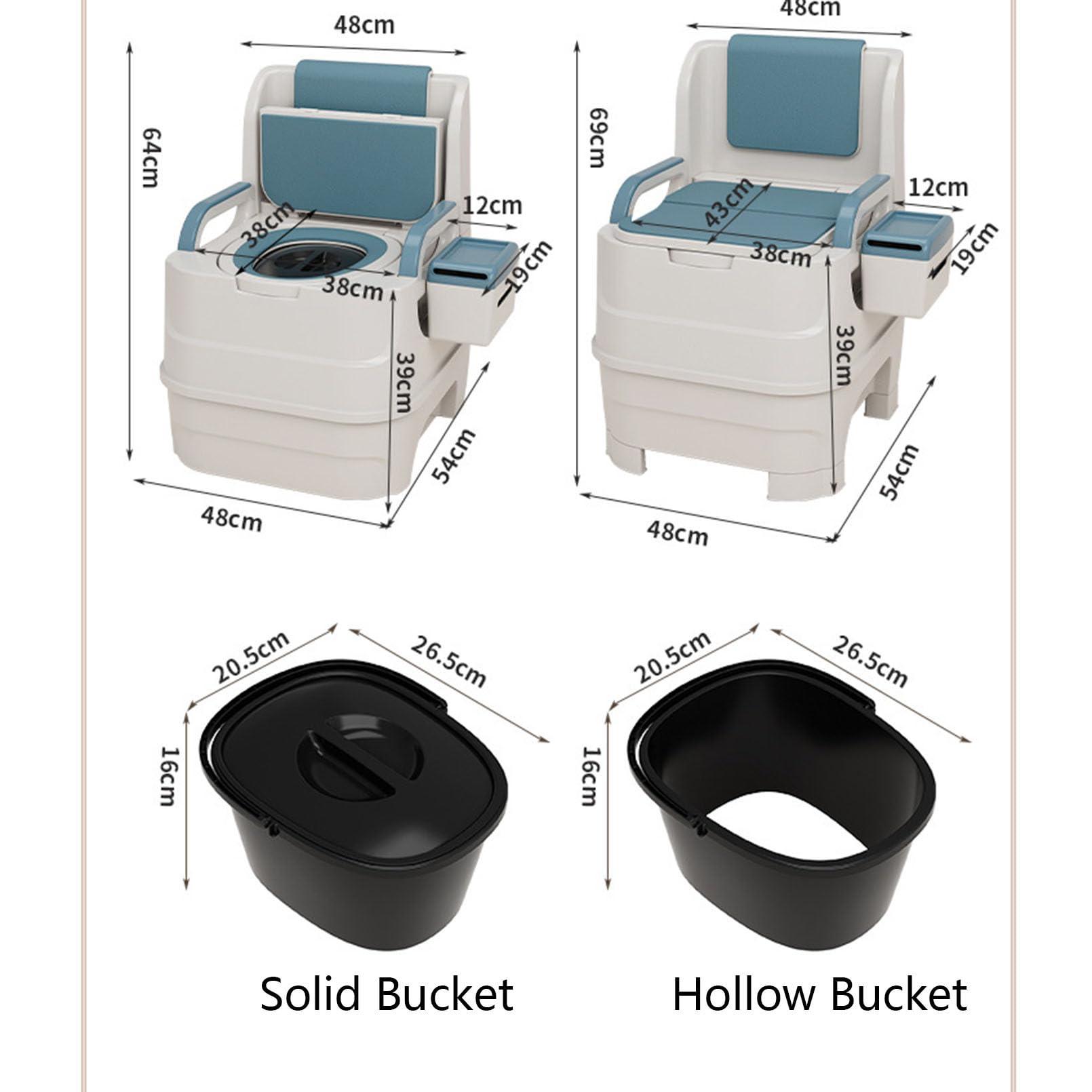 JATIBOSH Commode with Padded Seat and Backrest, Durable Toilet Chair for Adults and Seniors, Removable Pail, Drop Down Arms for Easy Transfer, 300 Lb. Weight Capacity, PP-Material, Blau
