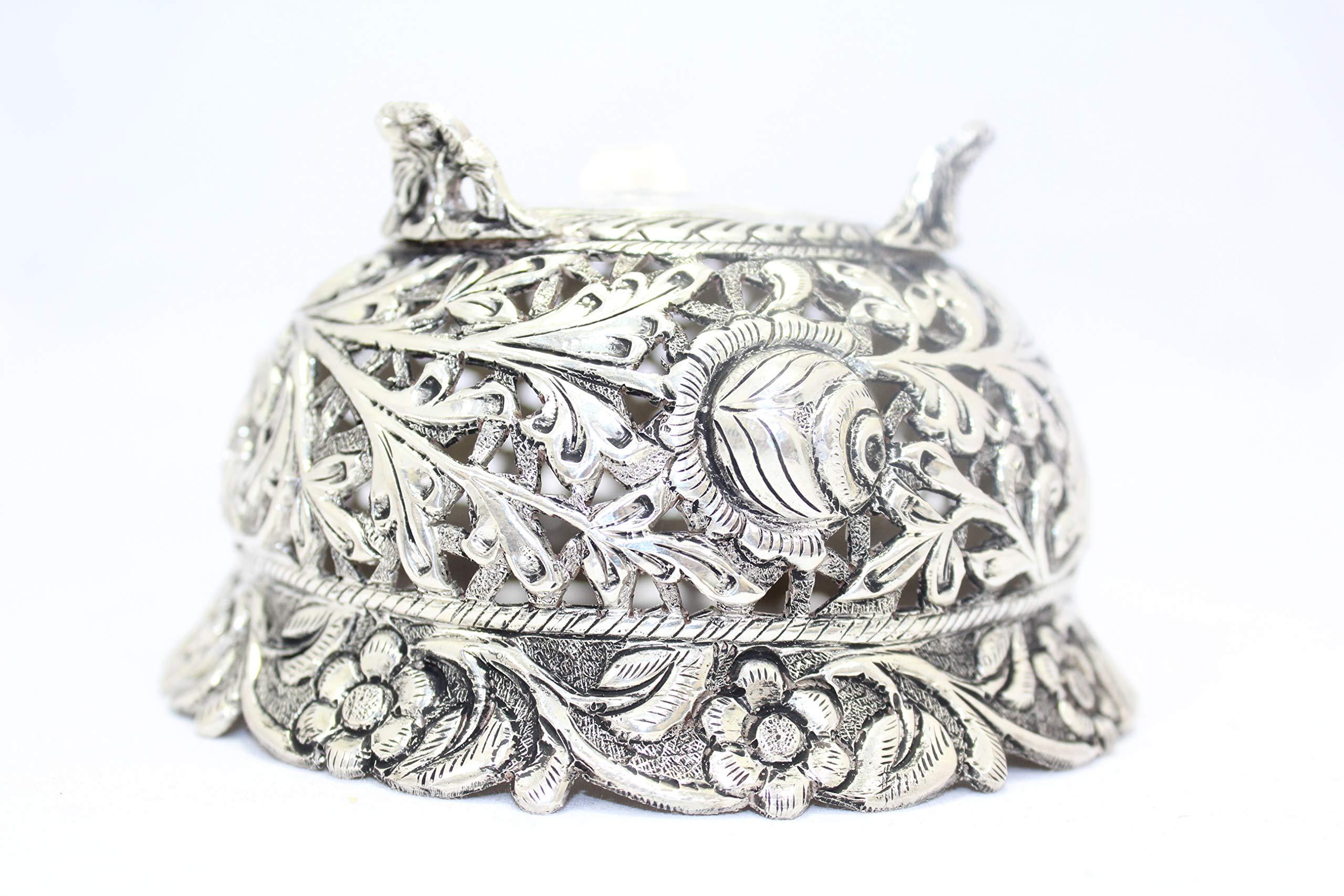 Rajasthan Gems Rajasthan Gems Handmade Dish Bowl Oxidized 925 Sterling Solid Silver India Hand Engraved F