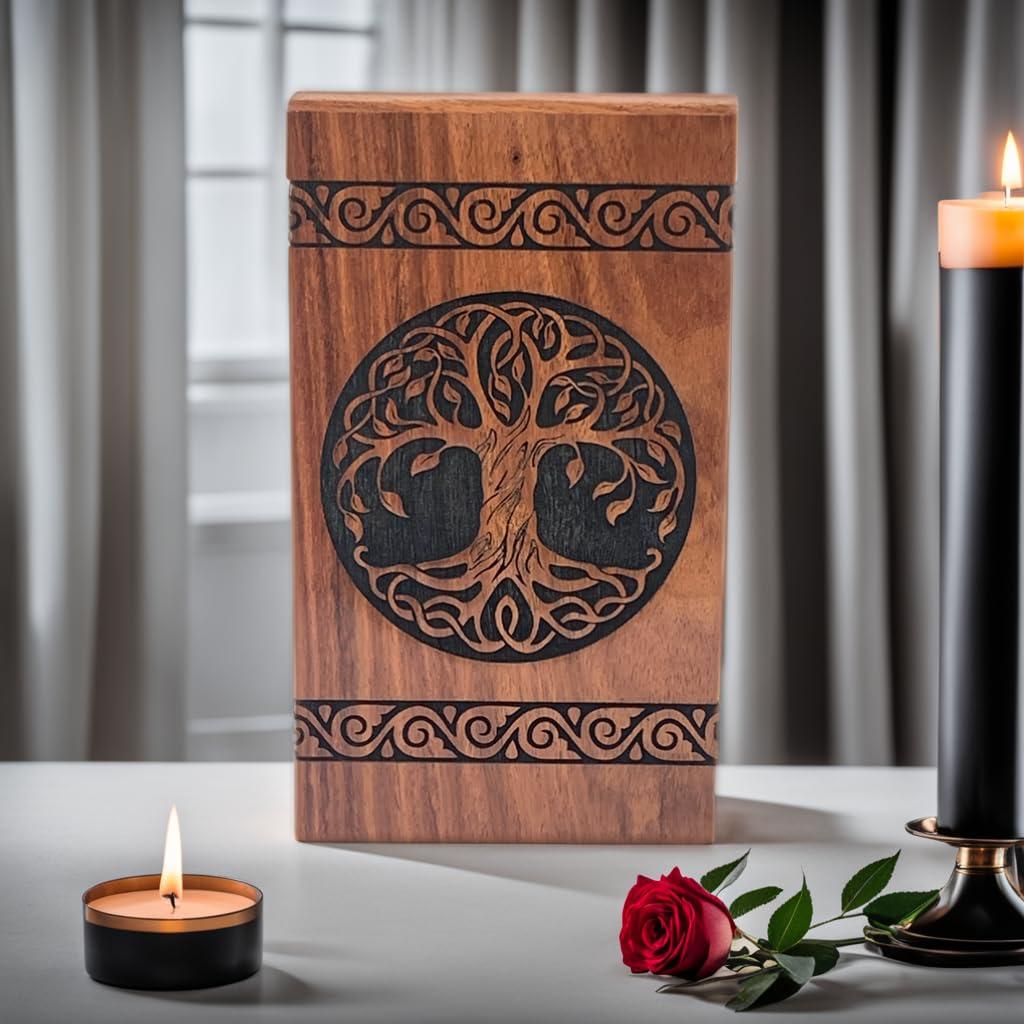 Prime Art Prime Art Wooden Urns for Human Ashes Tree of Life Urns Cremation Urns for Adult Ashes Funeral Urns Wooden Pet Urn Wooden Urn Box (Tree of Life Black, (Small - 8\" Hx4.75 W (115 Cu/in))
