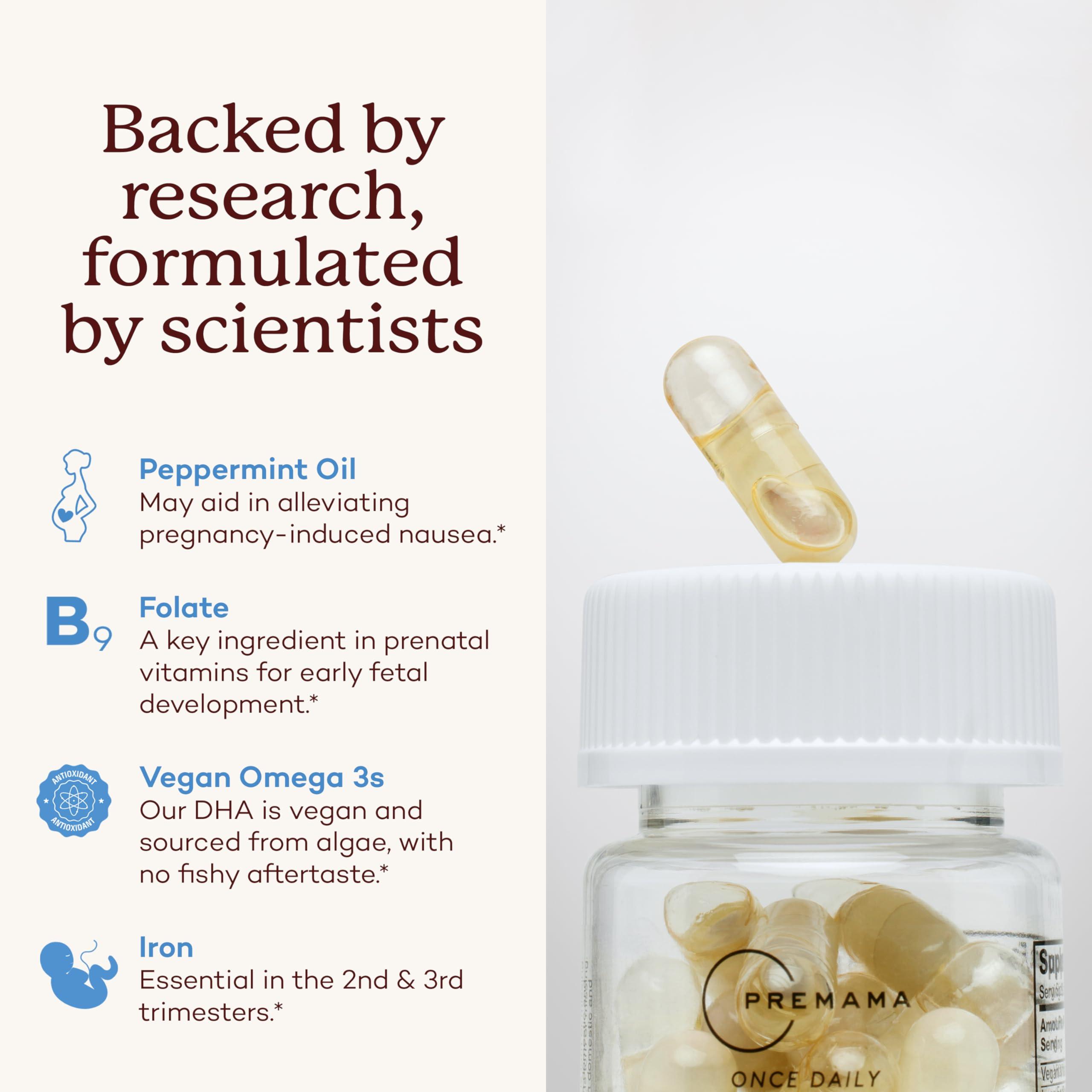 Premama Premama Prenatal Vitamins for Women, Once-Daily Multivitamin Supplement, Includes Folate and DHA, Allergen-Free, 28 Vegan Capsules