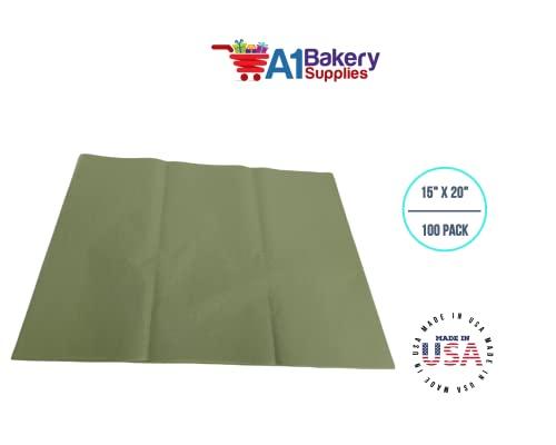 A1 Bakery Supplies Sage Green Light Olive Bulk Tissue Paper 15 Inch x 20 Inch - 100 Sheets Premium Quality Gift wrap Tissue Paper Made in USA