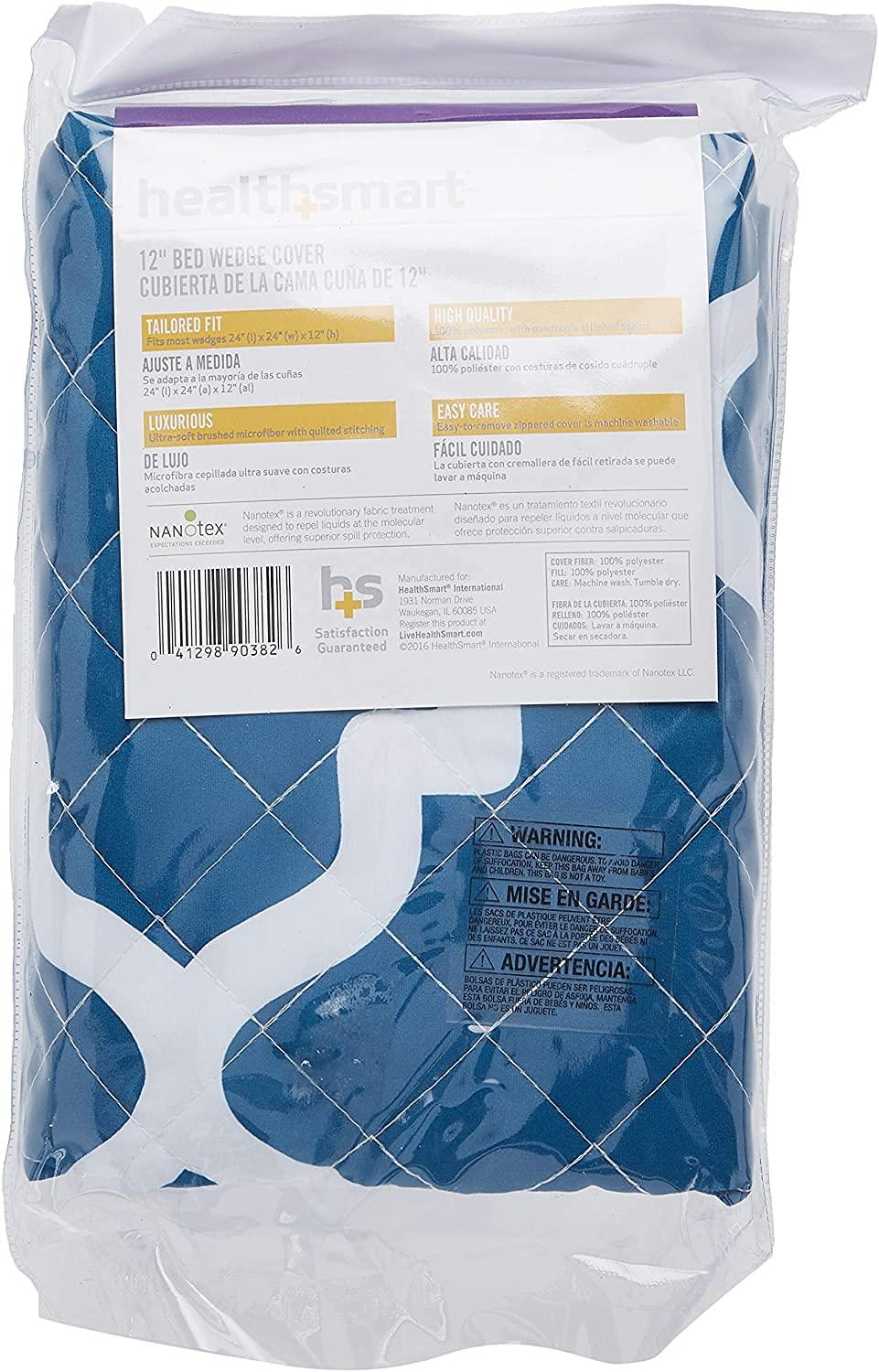 HealthSmart HealthSmart Wedge Pillow Cover for Bed Wedges, Wedge Pillow Case, with Rip & Spill Protection, Fits 24 x 24 x 12 Inch Wedges, Blue Moroccan