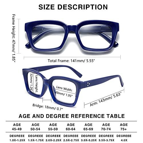 LOUOL READERS LOUOL 3 Pack Readers for Women Oprah Style Square Reading Glasses with Spring Hinge Blue Light Blocking for Men Ladies +3.5