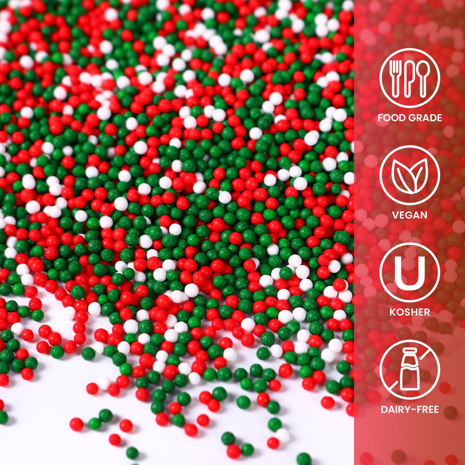 Sujoygar Christmas Nonpareils Sprinkles, 3.52oz Christmas Sprinkles for Cake Decorating, Edible Round Sprinkles for Cupcake Toppers Baking Cookie Ice Cream Dount Chocolate, Food Grade