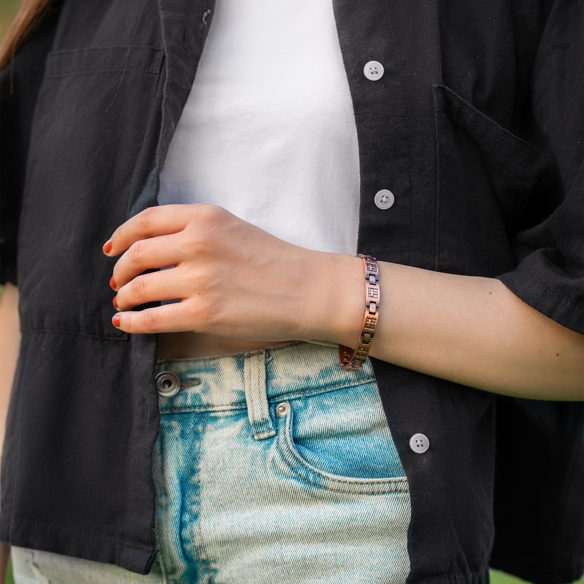 MagnetRX MagnetRX Copper Cross Bracelets for Women Effective Magnetic Womens Bracelet with Cross Adjustable Cross Bracelet with Included Sizing Tool (Cross)