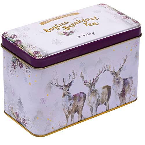 New English Teas New English Teas English Breakfast Christmas Tea Gift Set, Stag Design Tin with 40 English Breakfast Tea Bags
