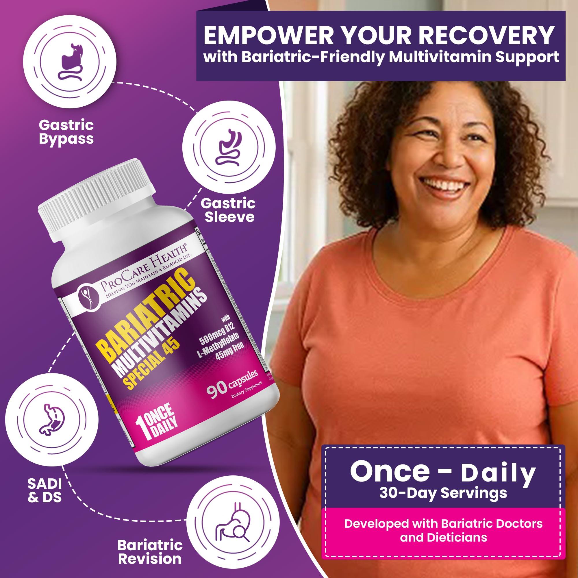 ProCare Health ProCare Health Bariatric Multivitamin with Iron (90 Capsule) - 45mg Iron with Reduced B12 - Post Op Bariatric Vitamins for Gastric Bypass Sleeve Patients, Sustains Recovery & Energy (03 Month Supply)