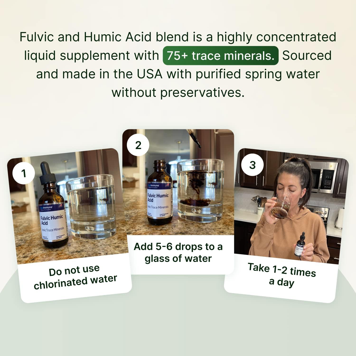 AgeImmune Fulvic Humic Acid Liquid Supplement. Plant Derived Mineral Drops, Over 75 Trace Minerals for Energy Boost. Up to 8 Months Supply. Concentration 250%. 2oz Each. 2 Bottles.