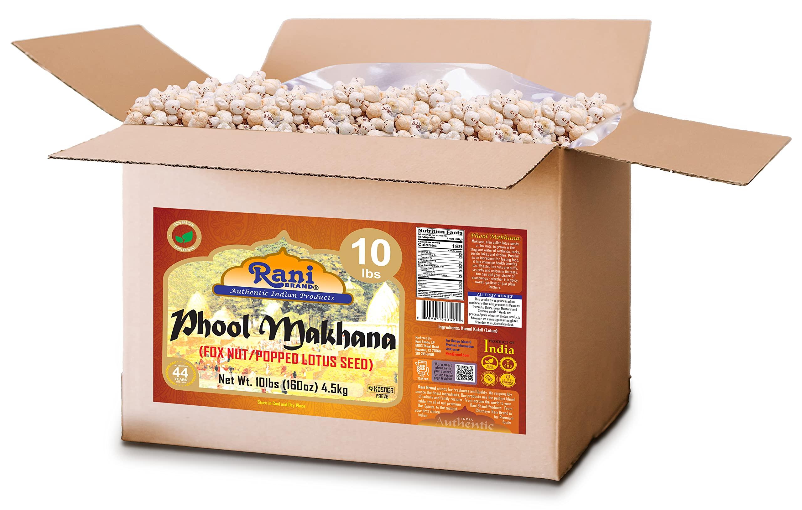 Rani Brand Authentic Indian Products Rani Jumbo Phool Makhana (Fox Nut/Popped Lotus Seed) Plain Raw Uncooked 160oz (10lbs) 4.54kg Bulk Box ~ All Natural | Vegan | No Colors | Gluten Friendly | NON-GMO | Indian Origin