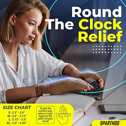 Sparthos Sparthos Arthritis Hand Compression Gloves - Helps With Carpal Tunnel & Rheumatoid Artritis Pain - Support Your Hands While Typing - Fingerless Circulation Glove - Fits Men & Women (Beige - Large)