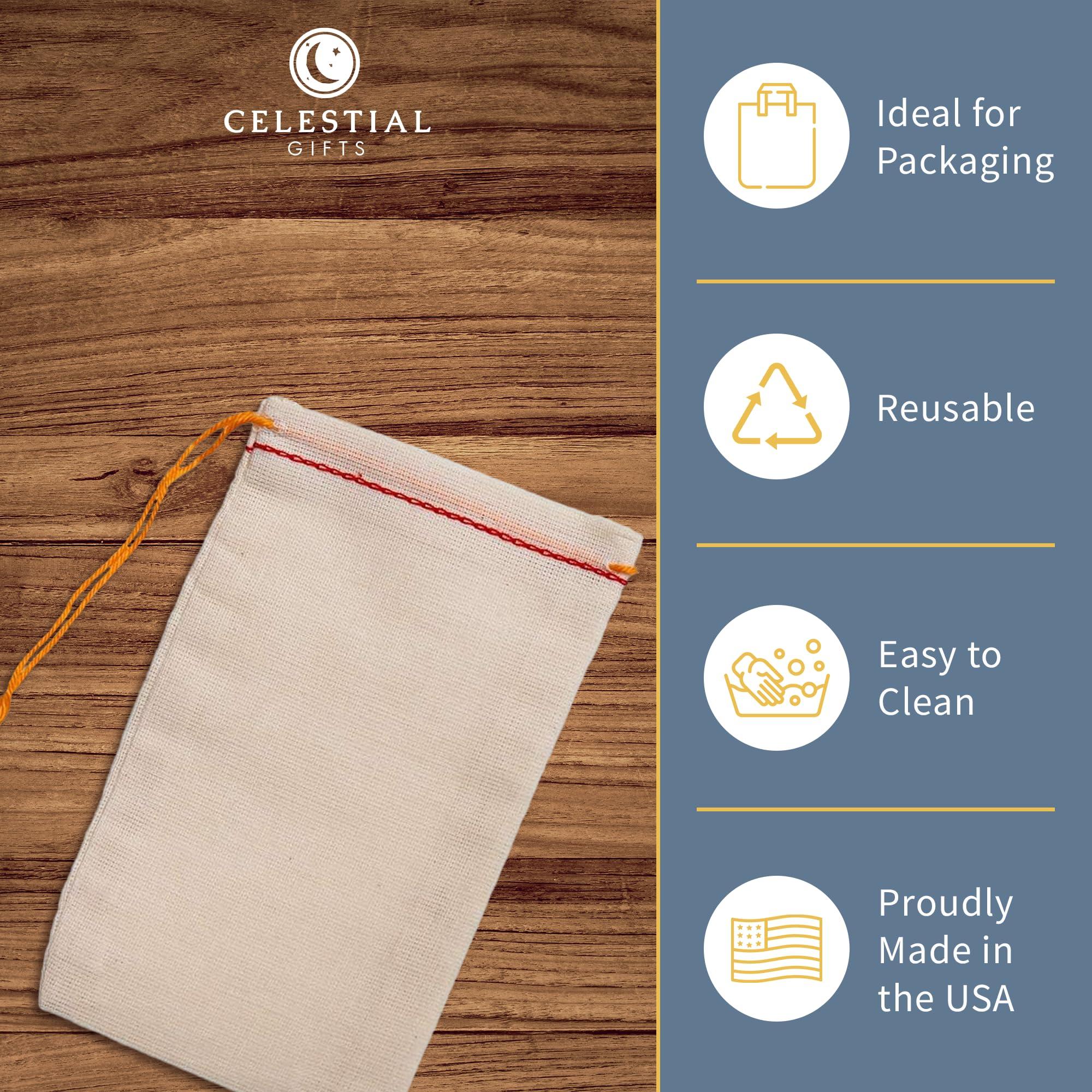 Celestial Gifts Celestial Gifts Muslin Bags - Drawstring Bags Small 25pcs - 3x5, Reusable Tea Bags, Jewelry Gift, Spice and Cotton Gift Sachet Bags - 100% Cotton - Made in USA - (Red Hem & Orange Drawstring)