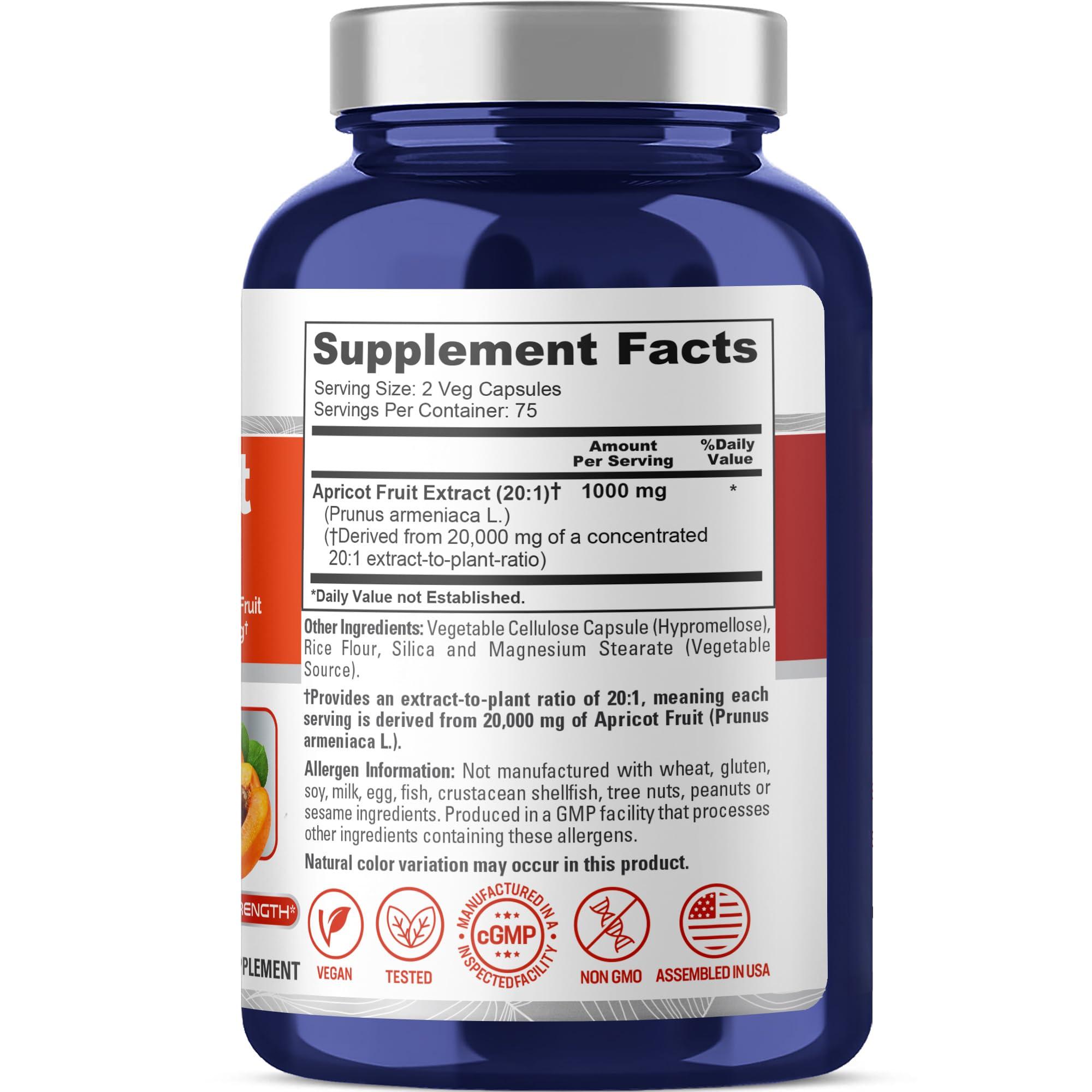 NusaPure NusaPure Apricot Extract 20000mg 150 Veggie Capsules (Extract 20:1, Vegan, Non-GMO)