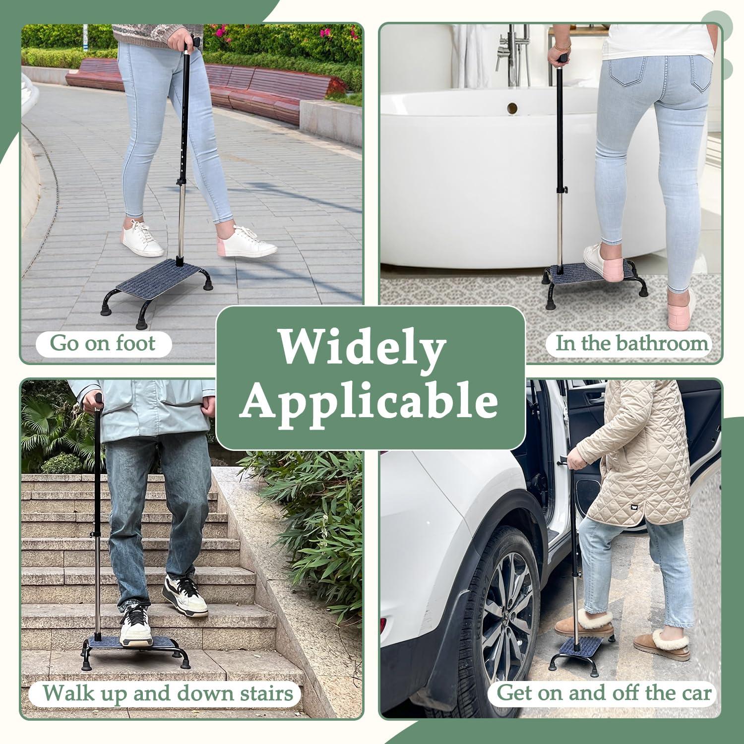 POWYS Stair Climbing Cane Lifts Assist Cane for Seniors Elderly Half Step Stairway Aid Walking Sticks Adjustable Mobility Helper Balance Devices 4 Prong Quad Widen Anti-Slip Base Seat Walker