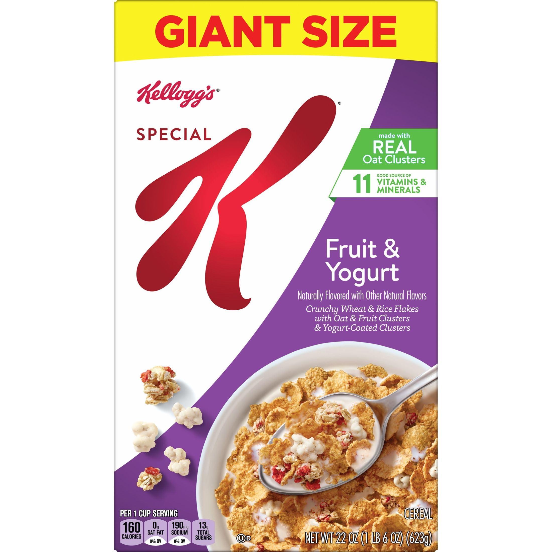 Special K Cereal Kellogg's Special K Breakfast Cereal, Family Breakfast, Fiber Cereal, Giant Size, Fruit and Yogurt, 22oz Box (1 Box)