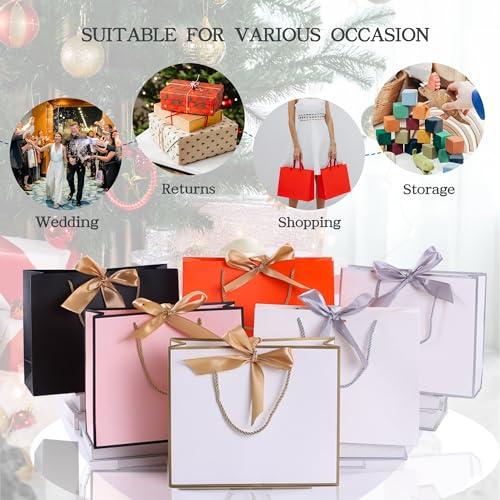 AZOWA AZOWA Red Gift Bags with Handle 10 Pcs Bow Ribbon Paper Bags for Wedding Baby Shower Birthday Party Guests Shopping (Red, 12.5 x 10 x 4 in)