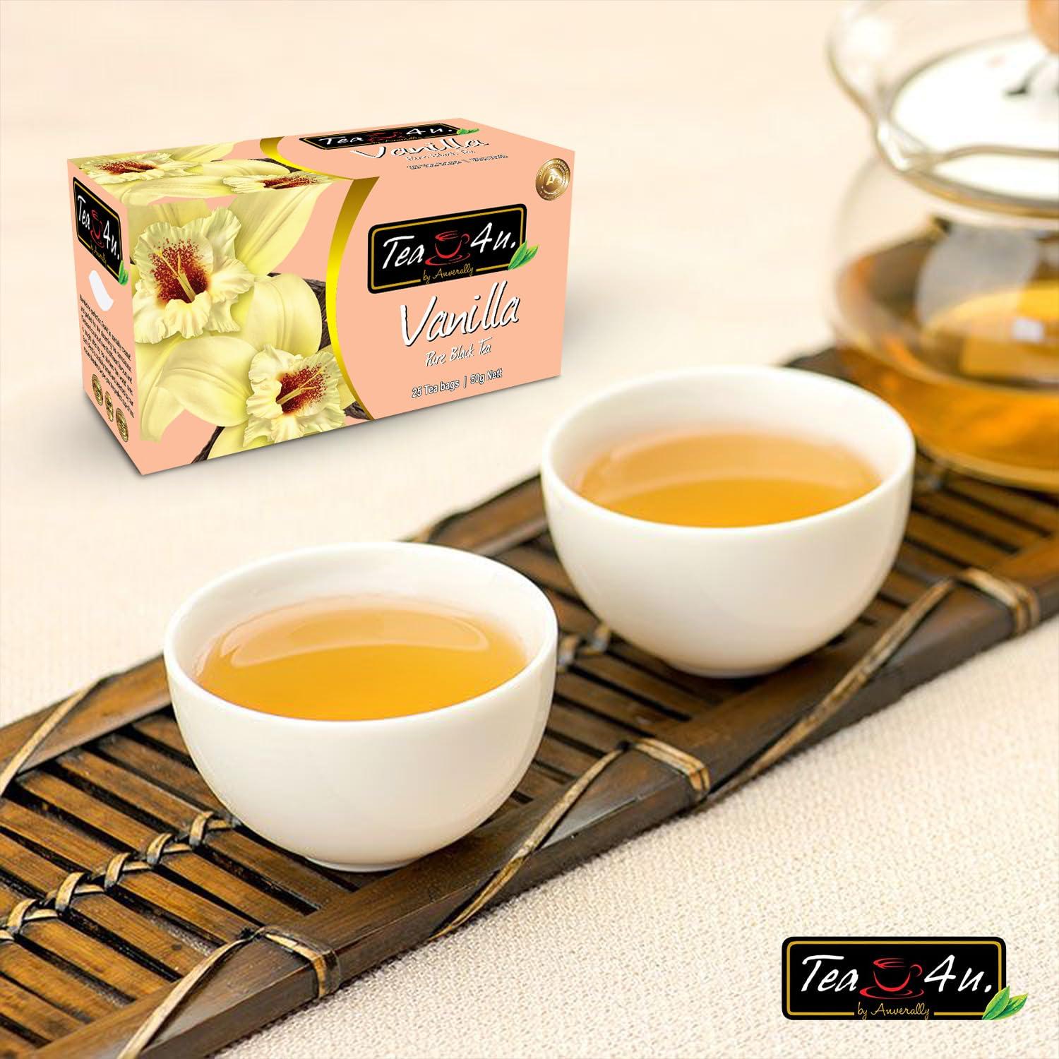 TEA 4U. BY ANVERALLY Tea4U Flavored Black Ceylon TeaBags - Vanilla | Ideal Quality from Sri Lanka\'s Finest Leaves and Expertly Blended - 25 Count