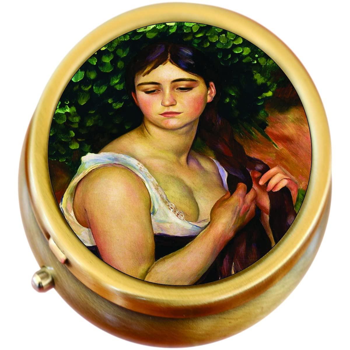 NewCharms Girl Braiding Her Hair Renoir Painting Brass Pill Box