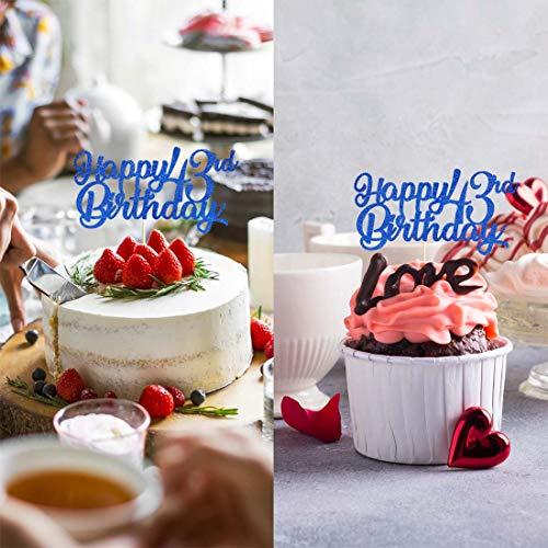 MAGJUCHE Blue Happy 43rd Birthday Cake Topper, Royal Blue Glitter Cheers To 43 Years Party Cake Decorations, Supply
