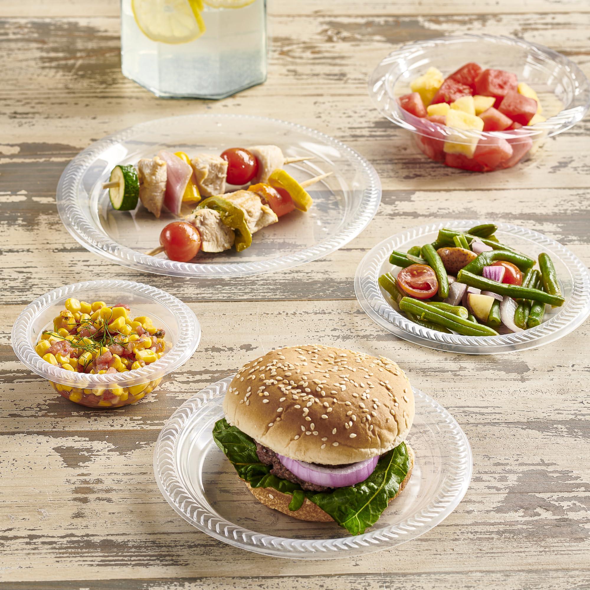 PLASTICPRO PLASTICPRO 80 Pack Clear Plastic Plates 9 Inch Durable Disposable Plastic Dinner Plates for Parties Events BBQ