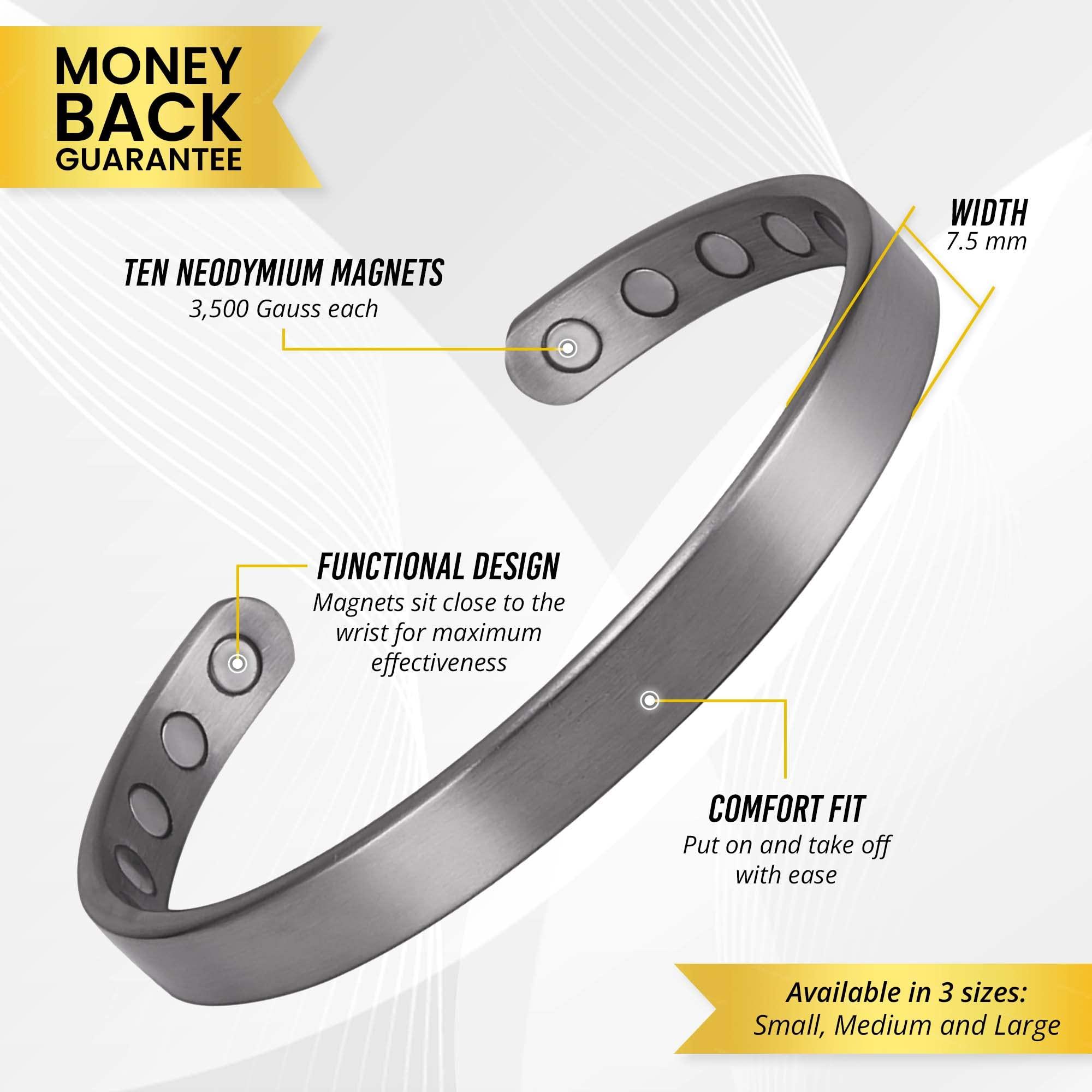 MagnetRX MagnetRX Magnetic Bracelets for Men - Elegant Bangle, Golf/Tennis Elbow & Balance - Mens Cuff Magnetic Bracelet (Brushed Silver | Medium)
