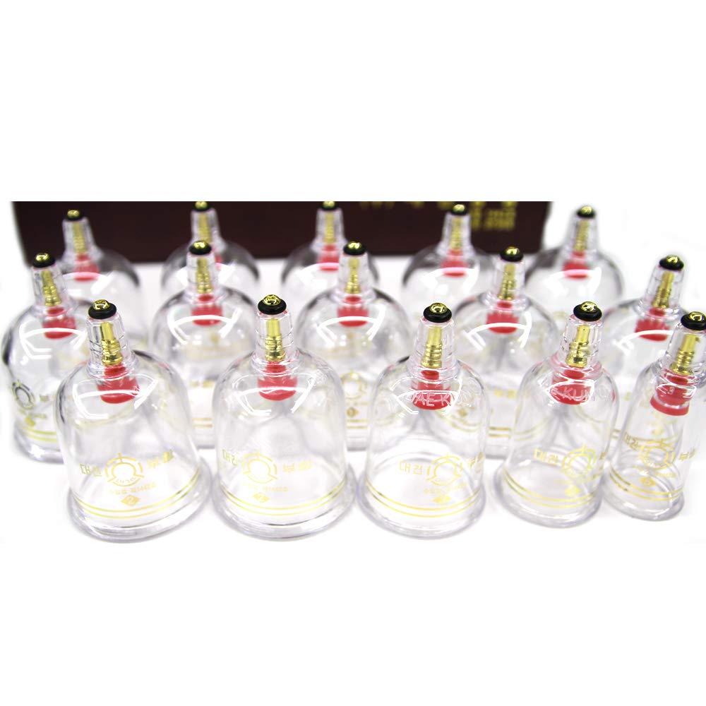 D.G Korea Daegun Plastic Air Vacuum Suction Massage Cup 15 PCS Full Set with Pump